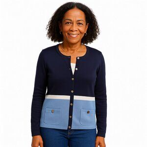 Karen Scott Blue Stripe Sweater PXL